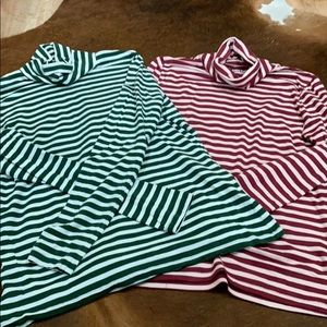 Lands End Shaped Fit Striped Turtlenecks